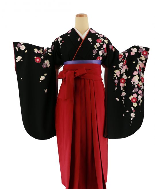 卒業式袴レンタルNo.553[2Lサイズ][KANSAI]黒・赤紫梅｜着物レンタルの 